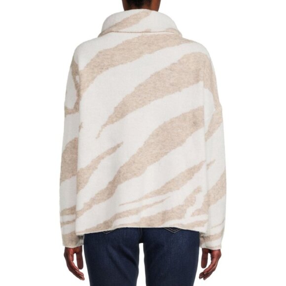 Debut XS Beige Cream Zebra Print Oversized Cowl Neck Sweater Textured Knit Cute - Picture 11 of 12